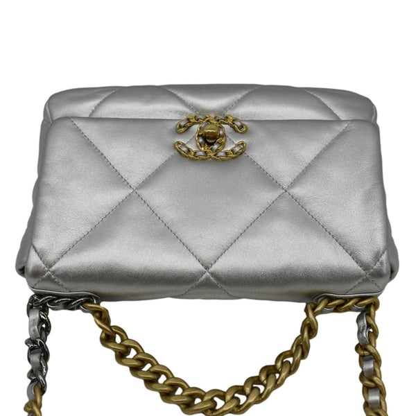 CHANEL 19 Medium Flap Quilted Leather Shoulder Bag Metallic Silver