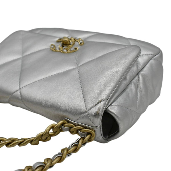 CHANEL 19 Medium Flap Quilted Leather Shoulder Bag Metallic Silver