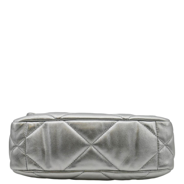 CHANEL 19 Medium Flap Quilted Leather Shoulder Bag Metallic Silver