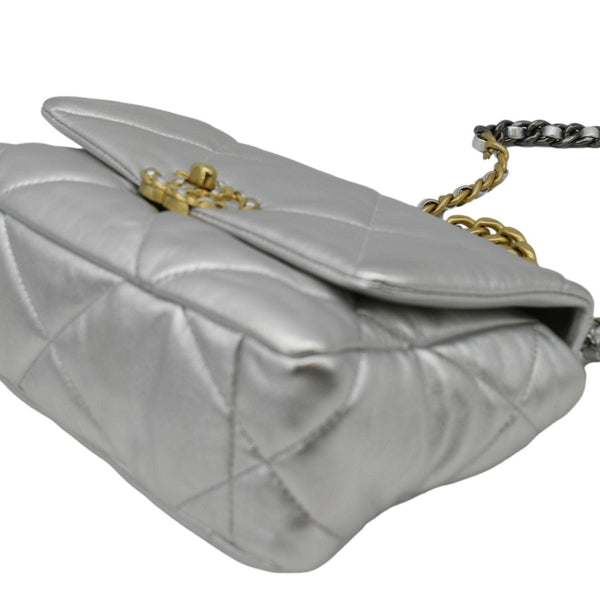CHANEL 19 Medium Flap Quilted Leather Shoulder Bag Metallic Silver