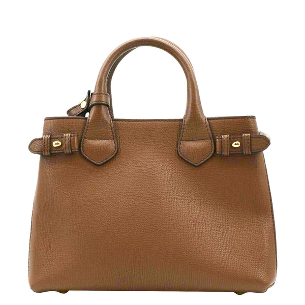 BURBERRY Banner Derby Leather Tote Shoulder Bag Tan
