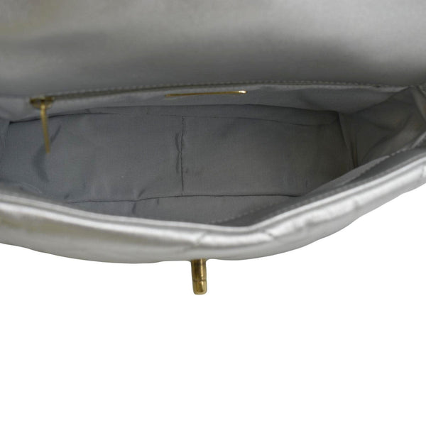 CHANEL 19 Medium Flap Quilted Leather Shoulder Bag Metallic Silver