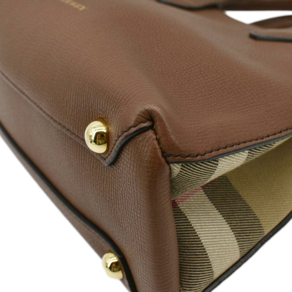 BURBERRY Banner Derby Leather Tote Shoulder Bag Tan