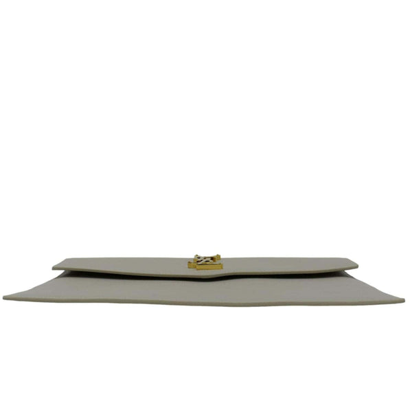 YVES SAINT LAURENT Uptown Envelope Grain De Poudre Leather Clutch Light Grey