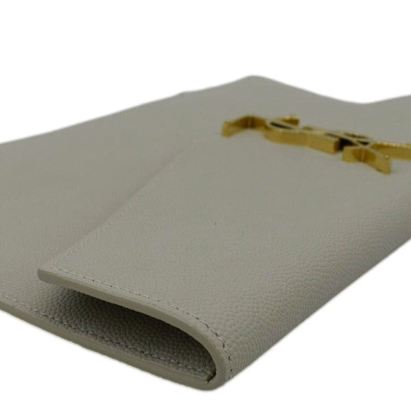 YVES SAINT LAURENT Uptown Envelope Grain De Poudre Leather Clutch Light Grey