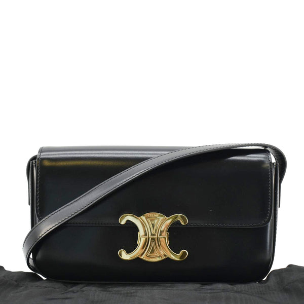 CELINE Triomphe Shiny Calfskin Leather Shoulder Bag Black