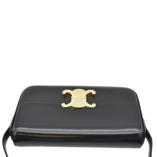 CELINE Triomphe Shiny Calfskin Leather Shoulder Bag Black