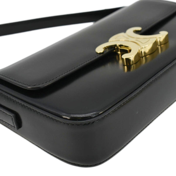 CELINE Triomphe Shiny Calfskin Leather Shoulder Bag Black