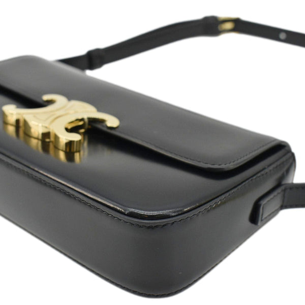 CELINE Triomphe Shiny Calfskin Leather Shoulder Bag Black