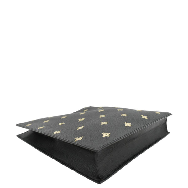 GUCCI Bee Star Grained Calfskin Leather Vertical Tote Black 495444