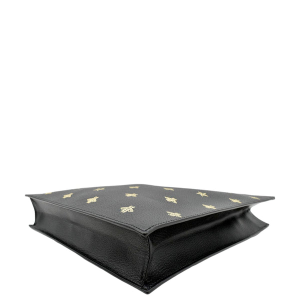 GUCCI Bee Star Grained Calfskin Leather Vertical Tote Black 495444