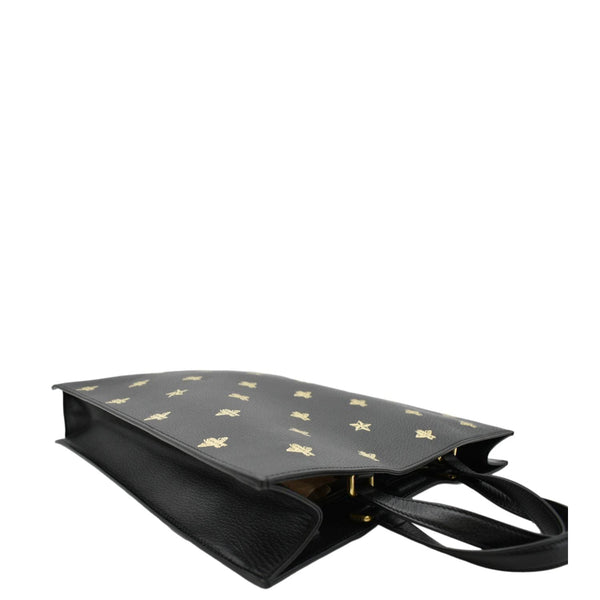 GUCCI Bee Star Grained Calfskin Leather Vertical Tote Black 495444