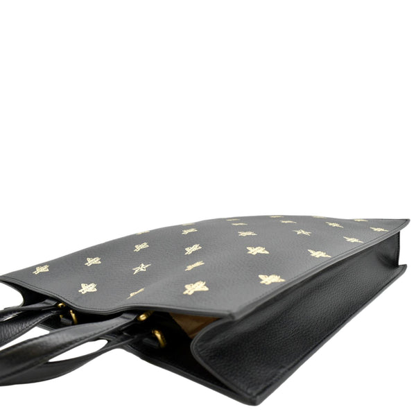 GUCCI Bee Star Grained Calfskin Leather Vertical Tote Black 495444