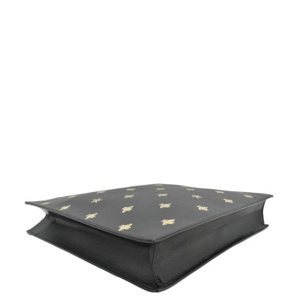 GUCCI Bee Star Grained Calfskin Leather Vertical Tote Black 495444