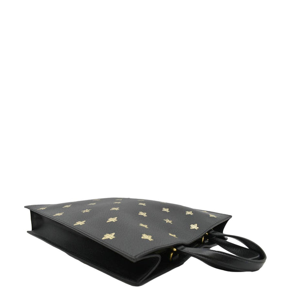 GUCCI Bee Star Grained Calfskin Leather Vertical Tote Black 495444
