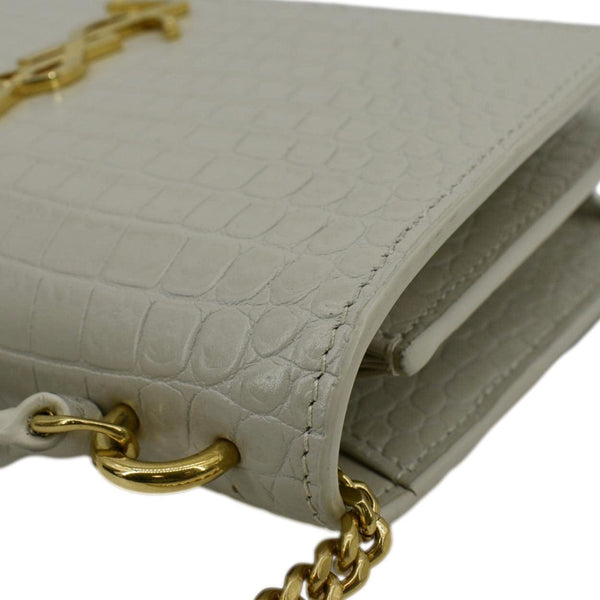 YVES SAINT LAURENT Sunset Crocodile Embossed Leather Crossbody Bag Ivory