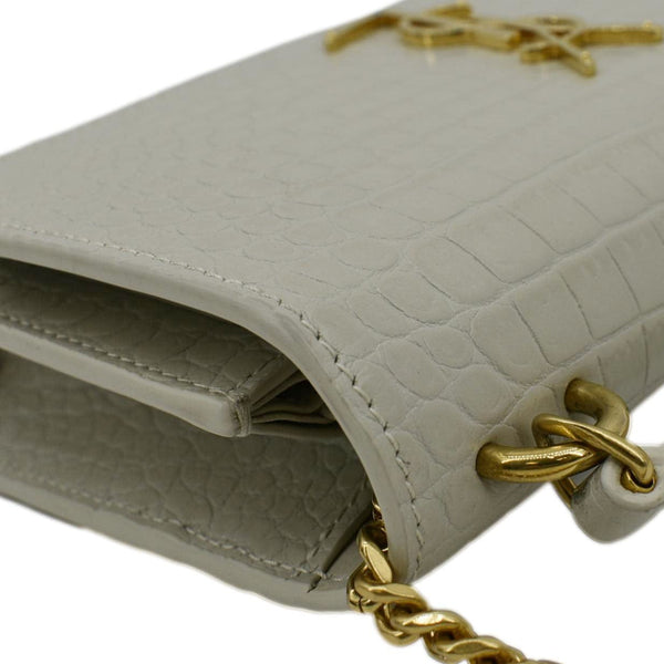 YVES SAINT LAURENT Sunset Crocodile Embossed Leather Crossbody Bag Ivory