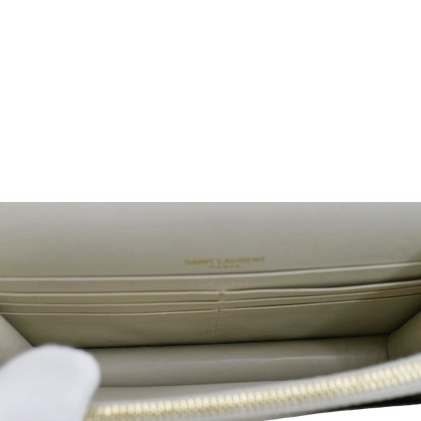 YVES SAINT LAURENT Sunset Crocodile Embossed Leather Crossbody Bag Ivory