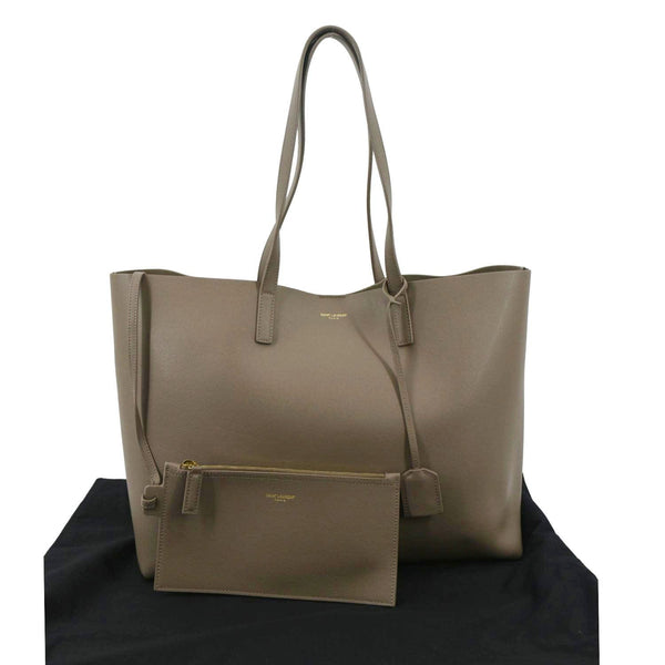 YVES SAINT LAURENT East/West Leather Shopping Tote Bag Beige
