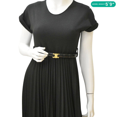 CELINE Triomphe Leather Belt Black Size 80