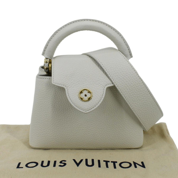 LOUIS VUITTON Capucine Mini Shoulder Bag Leather White with front close view