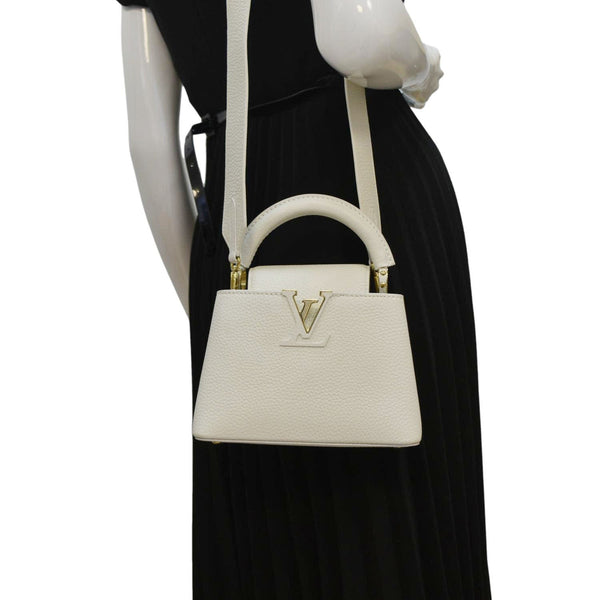 LOUIS VUITTON Capucine Mini Shoulder Bag Leather White with body