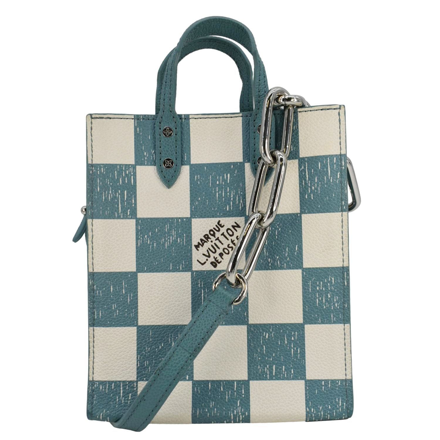 LOUIS VUITTON Sac Plat XS Damier Checkerboard Leather Crossbody Bag Turquoise
