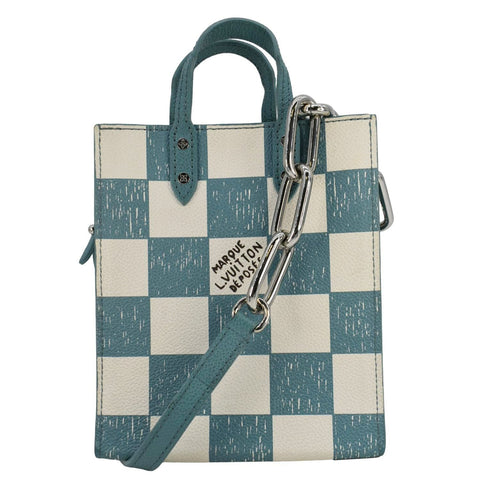LOUIS VUITTON Sac Plat XS Damier Checkerboard Leather Crossbody Bag Turquoise