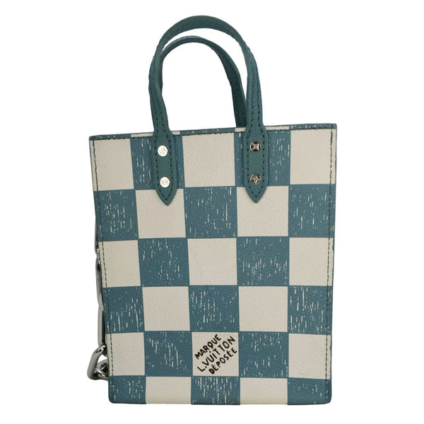 LOUIS VUITTON Sac Plat XS Damier Checkerboard Leather Crossbody Bag Turquoise