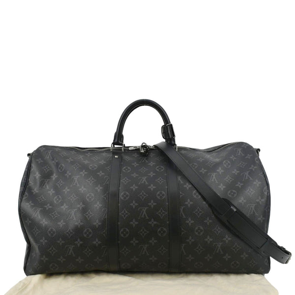 LOUIS VUITTON Keepall 55 Bandouliere Monogram Eclipse Travel Bag Black