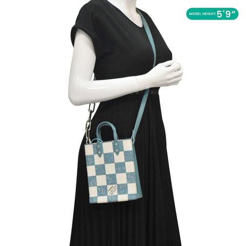 LOUIS VUITTON Sac Plat XS Damier Checkerboard Leather Crossbody Bag Turquoise
