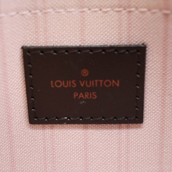 LOUIS VUITTON Neverfull Pochette Damier Ebene Wristlet Pouch Rose Ballerine
