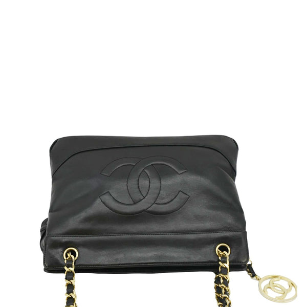 CHANEL Vintage CC Lambskin Leather Chain Shopping Tote Bag Black