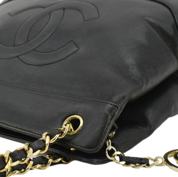 CHANEL Vintage CC Lambskin Leather Chain Shopping Tote Bag Black