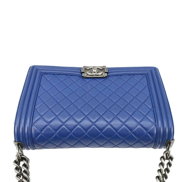 CHANEL Boy Flap Calf Leather Crossbody Bag Blue