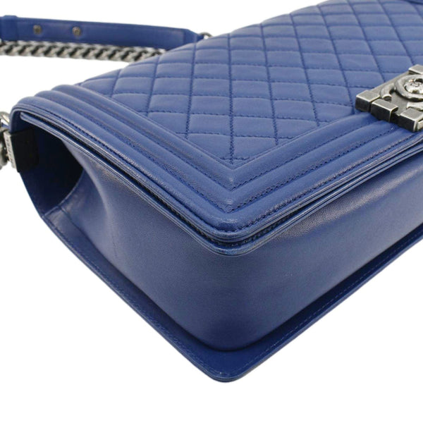 CHANEL Boy Flap Calf Leather Crossbody Bag Blue