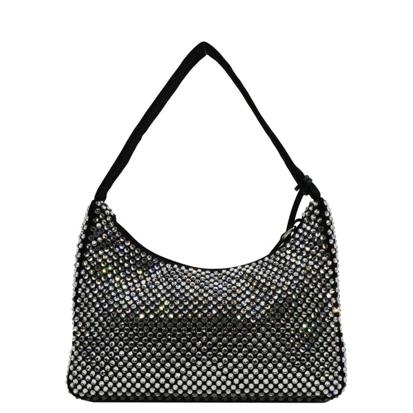 PRADA Mini Re-Edition 2000 Crystal Embellished Satin Tote Bag Black