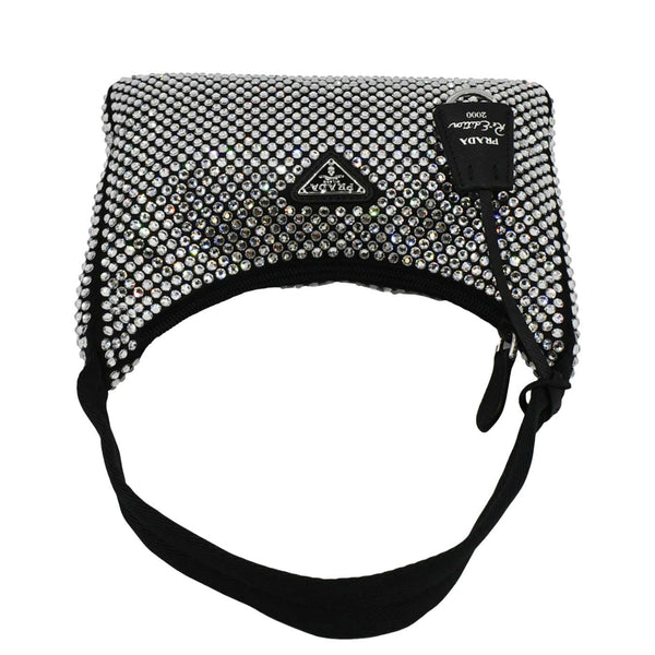 PRADA Mini Re-Edition 2000 Crystal Embellished Satin Tote Bag Black