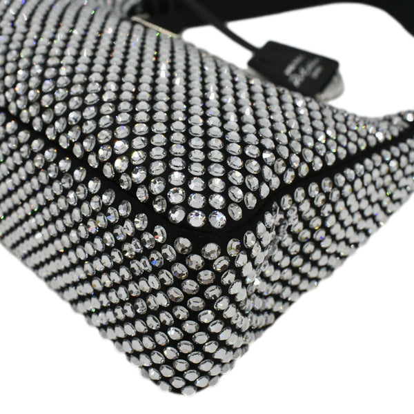 PRADA Mini Re-Edition 2000 Crystal Embellished Satin Tote Bag Black