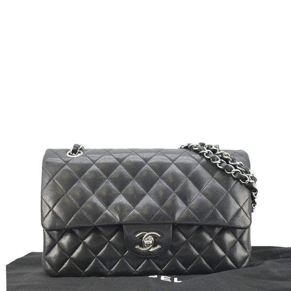 CHANEL Medium Double Flap Lambskin Leather Shoulder Bag Black