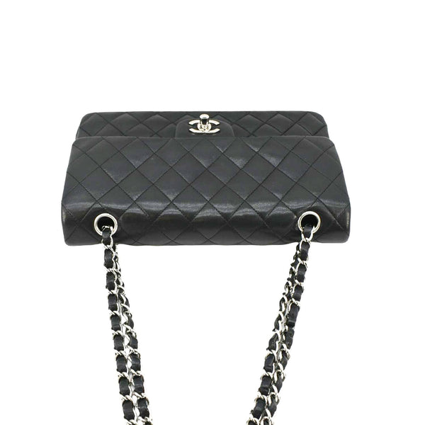 CHANEL Medium Double Flap Lambskin Leather Shoulder Bag Black