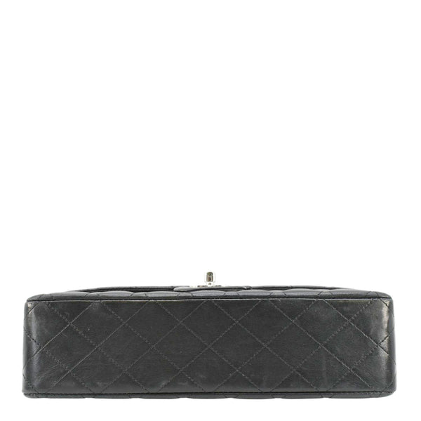 CHANEL Medium Double Flap Lambskin Leather Shoulder Bag Black