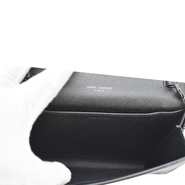 YVES SAINT LAURENT Uptown Grain De Poudre Embossed Leather Crossbody Chain Wallet Black