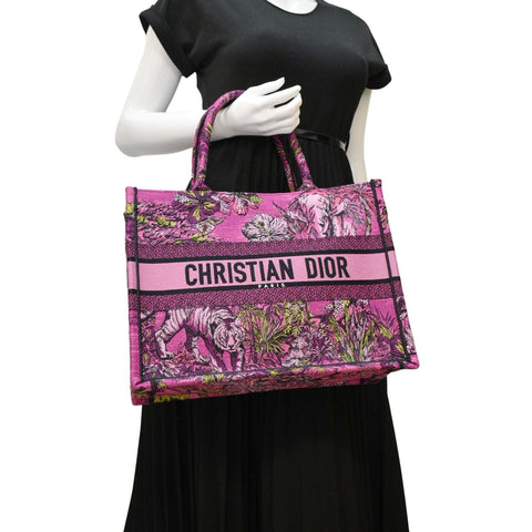 CHRISTIAN DIOR Medium Book Oblique Embroidered Canvas Tote Bag Pink