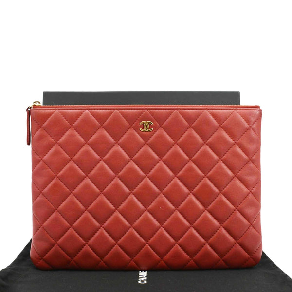 CHANEL Classic O-Case Leather Zip Pouch Red