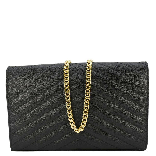 YVES SAINT LAURENT Cassandre Leather Wallet On Chain Crossbody Bag Black