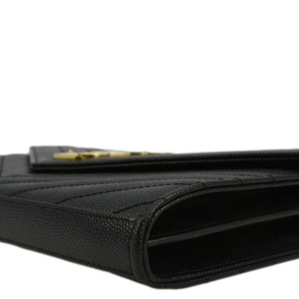 YVES SAINT LAURENT Cassandre Leather Wallet On Chain Crossbody Bag Black