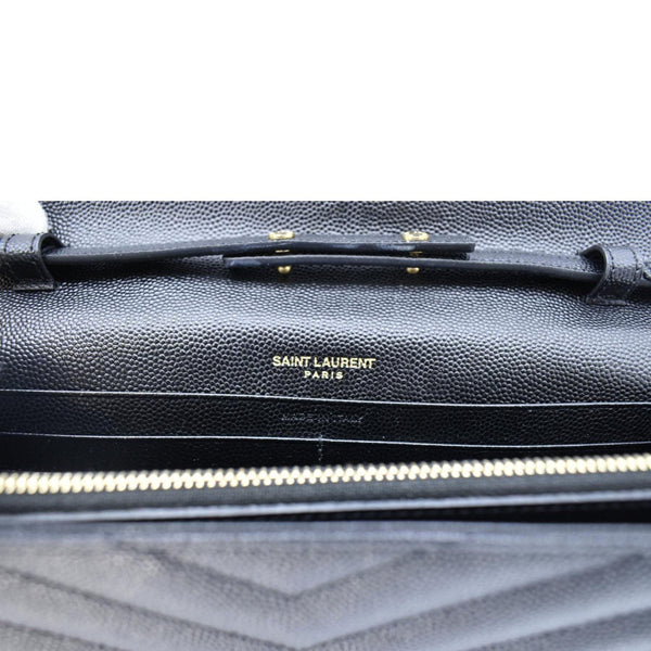 YVES SAINT LAURENT Cassandre Leather Wallet On Chain Crossbody Bag Black