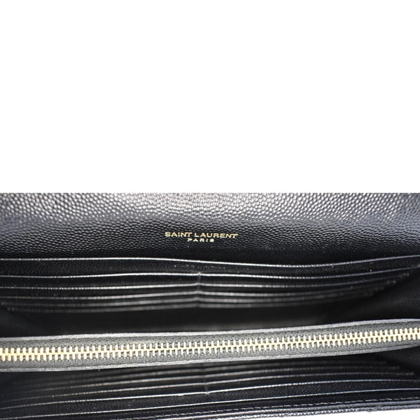 YVES SAINT LAURENT Cassandre Leather Wallet On Chain Crossbody Bag Black