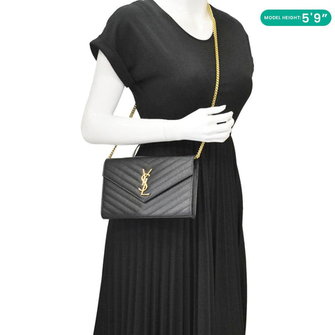 YVES SAINT LAURENT Cassandre Leather Wallet On Chain Crossbody Bag Black